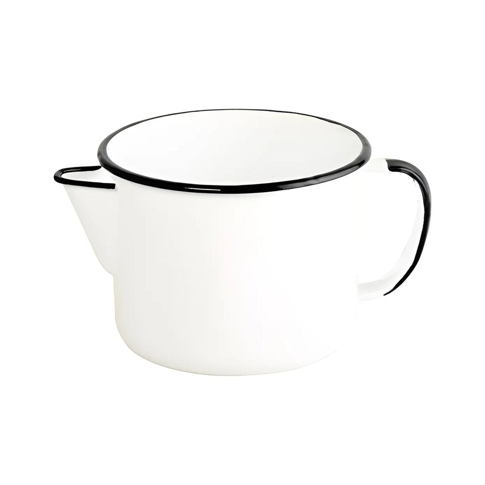 Caneca Leiteira Com Bico Para Ferver Esmaltada na Cor Branca